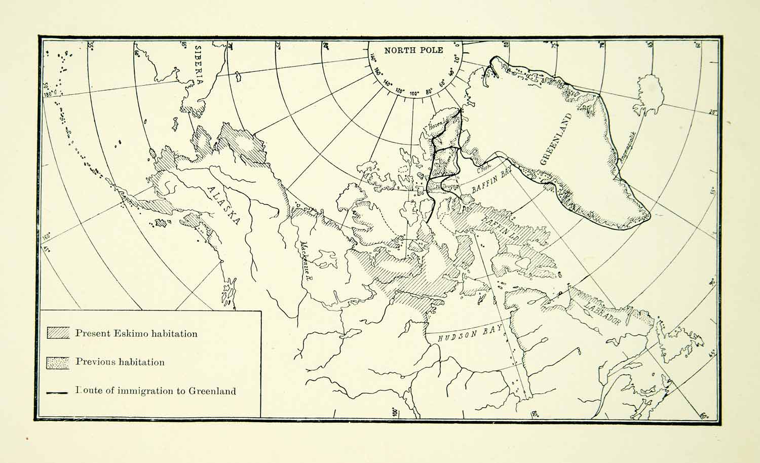 1921 Print North Pole Map Greenland Eskimo Immigration Hudson Bay Alaska XGYC8