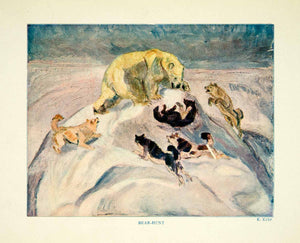1921 Color Print Polar Bear Hunting Dog Arctic K Kyhn Animal Wildlife XGYC8