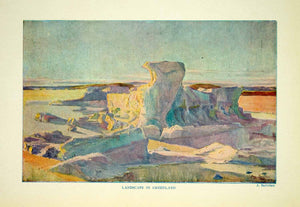 1921 Color Print Greenland Landscape Bertelsen Painterly Mountain Art XGYC8