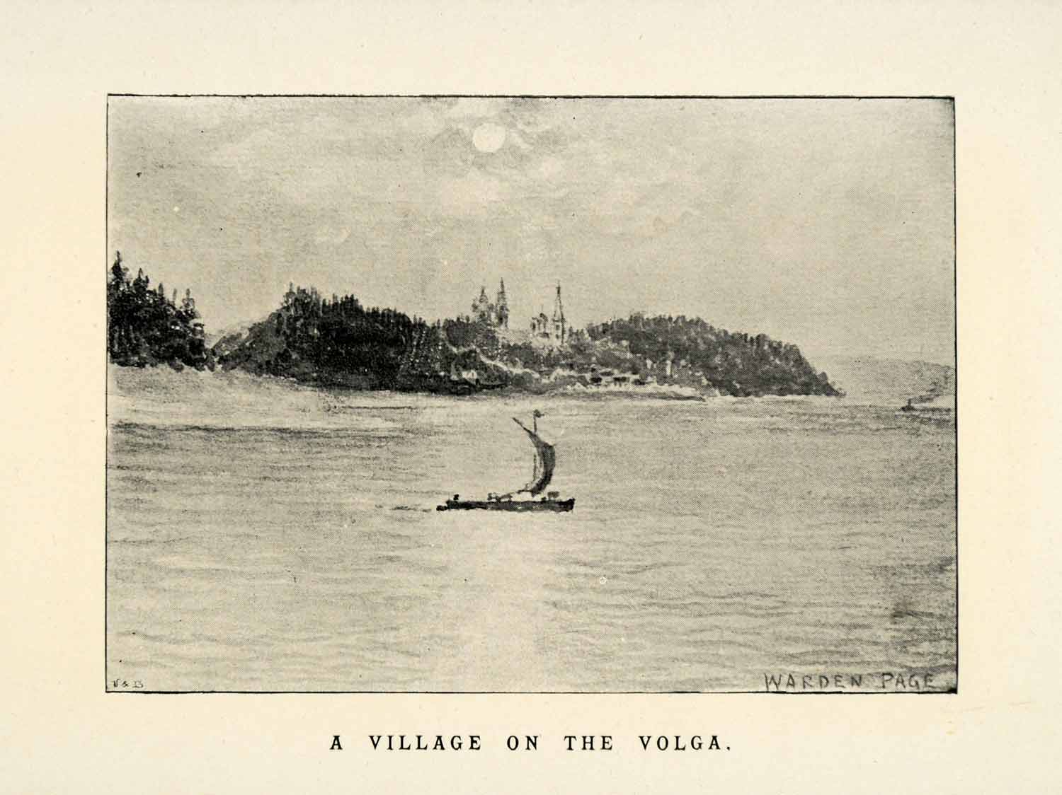 1898 Print Village Volga Rivier Boat Russia Square Sail Tacking Warden Page XGZ3