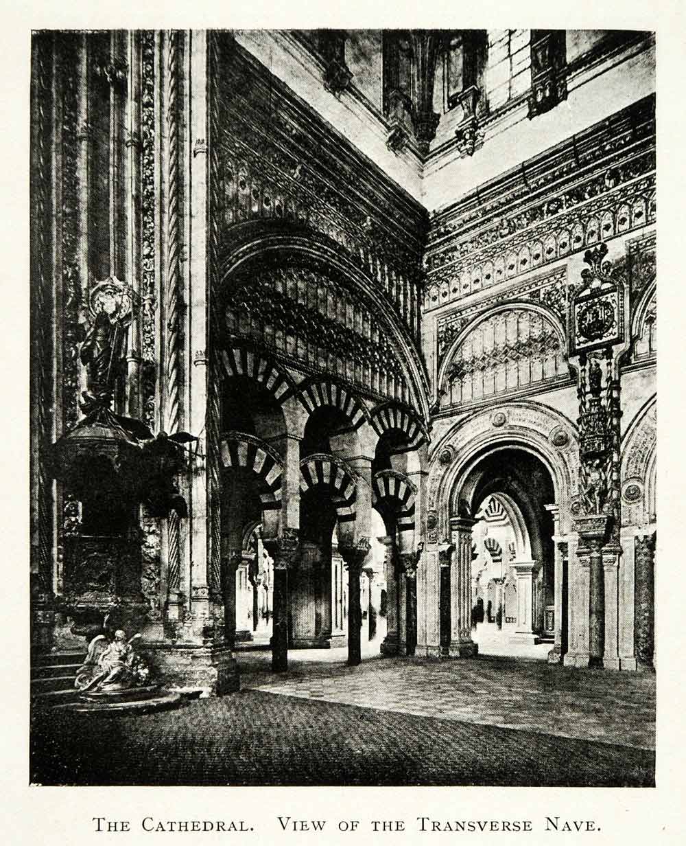 1907 Print Cordova Andalusia Spain Cathedral Church Transverse Nave XGZ4