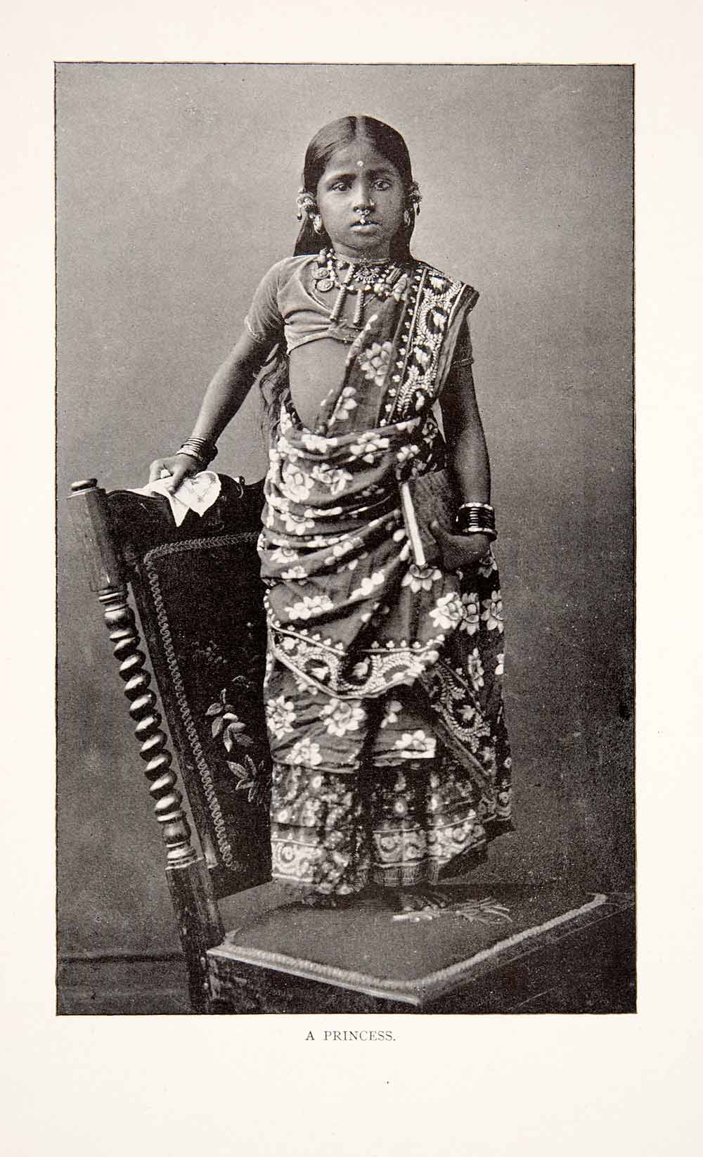 1901 Print Rajkumari Princess Indian Rajah Rani Sari Kingdom Hindu Hindi XGZA3
