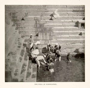 1901 Print Well Purification Ganges River Varanasi Benares India Banks XGZA3