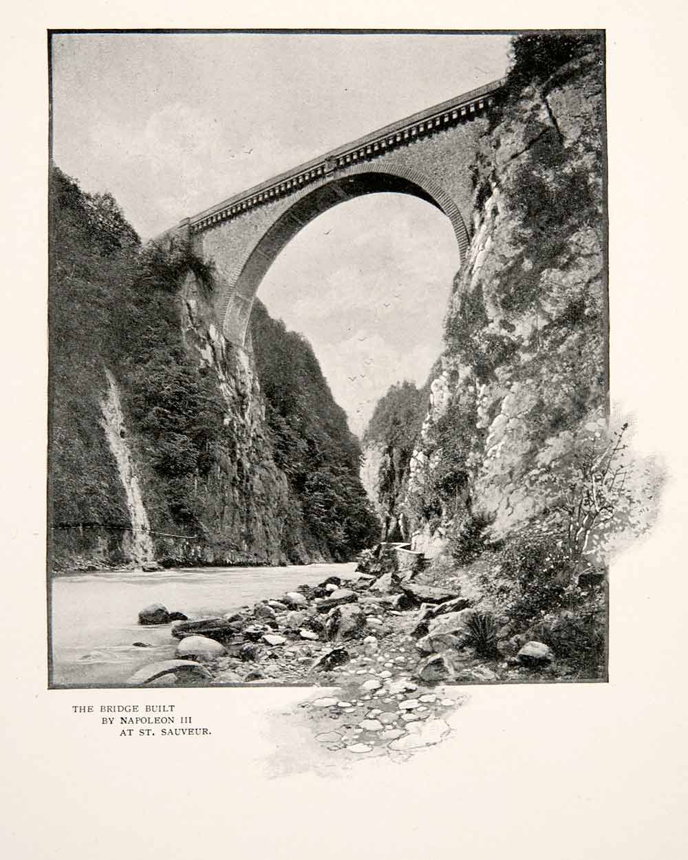 1902 Print Napoleon Bridge Pont Saint Sauveur France Europe River Cliffs XGZA4