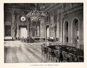 1902 Print Gambling Hall Monte Carlo Monaco Casino Tables Chandelier XGZA4