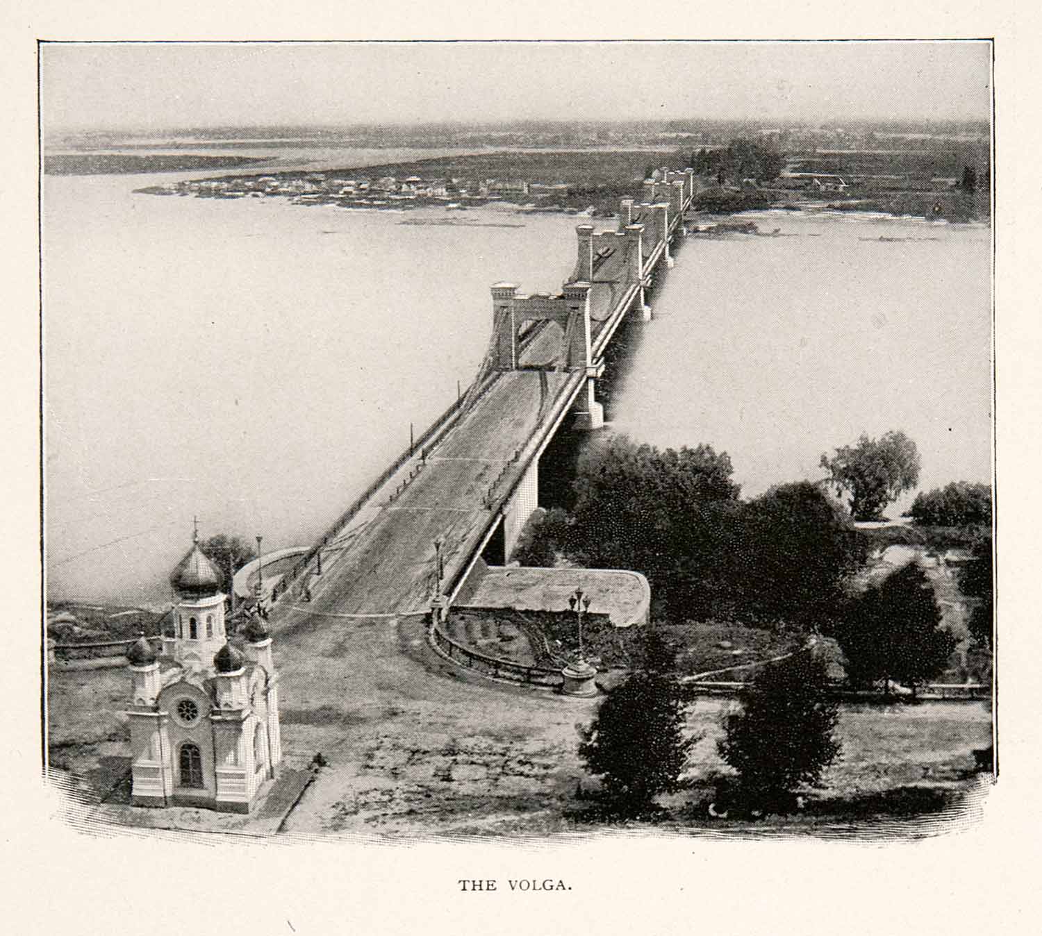 1902 Print Volga River Bridge Russia Orthodox Church Shrine Monastery XGZA4