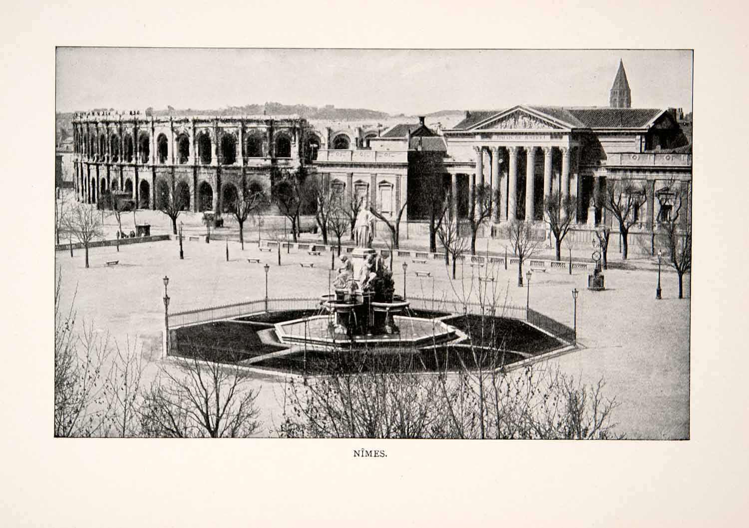 1902 Print Fontaine Dans Le Parc Des Arenes Amphitheater Nimes France XGZA4