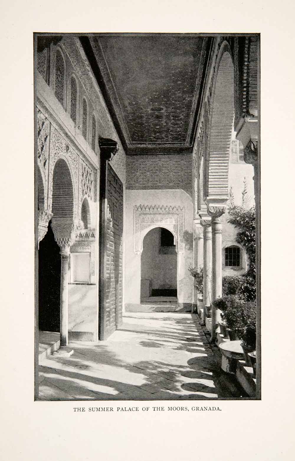 1902 Print Summer Palace Granada Spain Viznar Hall Corridor Moorish XGZA4