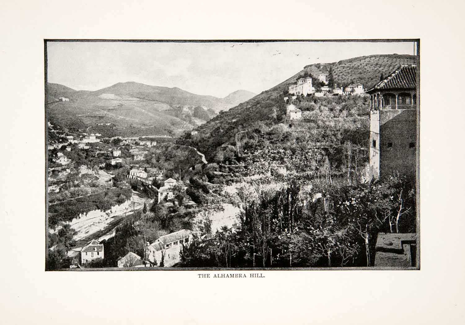 1902 Print Alhambra Hill Granada Spain Moorish Landscape Red Fortress XGZA4