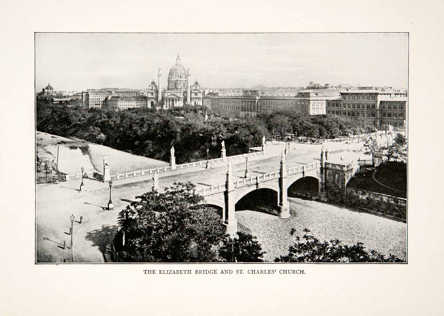 1902 Print Vienna Austria Elizabeth Bridge Karlskirche Saint Charles XGZA4