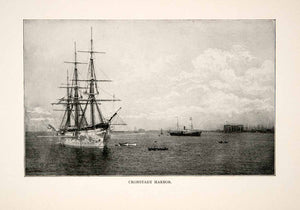 1902 Print Clipper Ship Full Rig Kronstadt Harbor Bay Saint Petersburg XGZA4