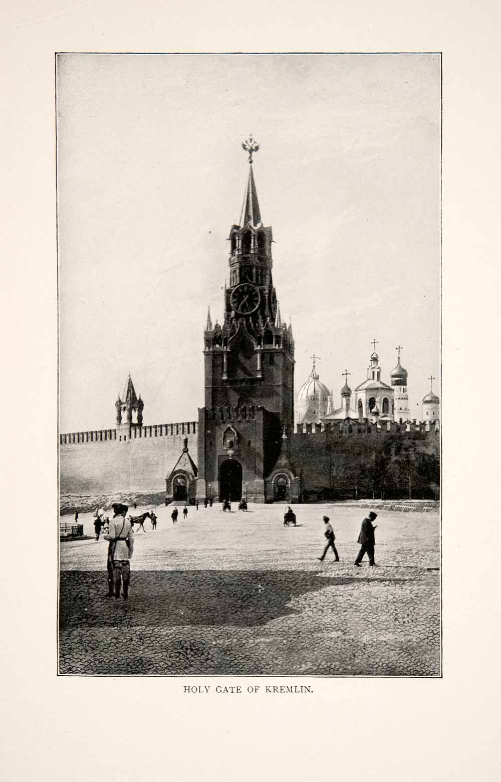 1902 Print Holy Gate Spasskaya Tower Kremlin Fortress Moscow Russia Saint XGZA4