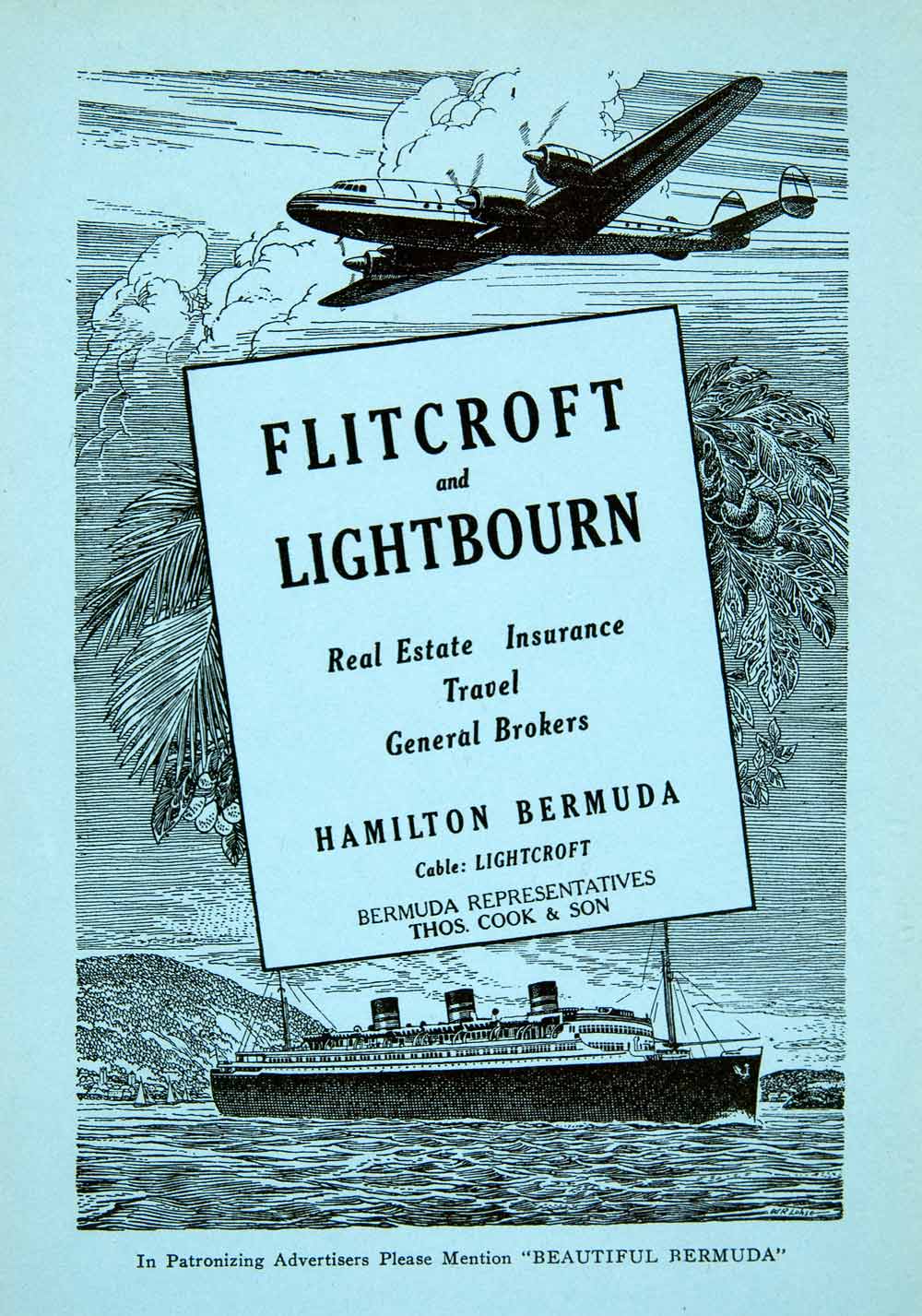 1947 Ad Flitcroft Lightbourn Real Estate Insurance Brokers Hamilton XGZA6