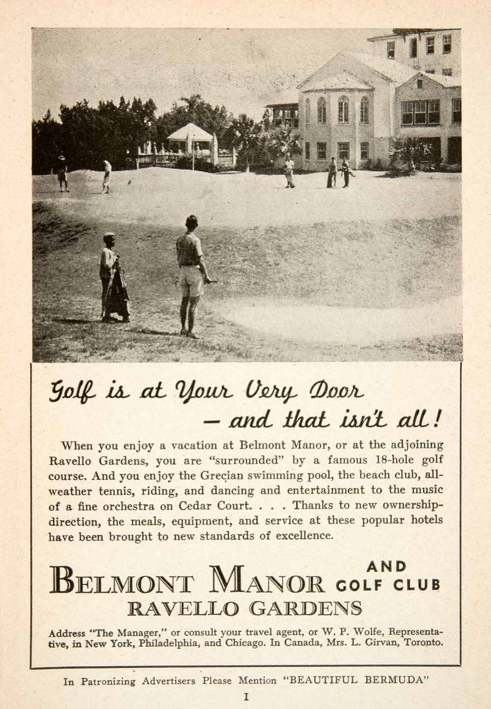 1947 Ad Belmont Manor Golf Club Ravello Gardens Bermuda Hotel Resort XGZA6