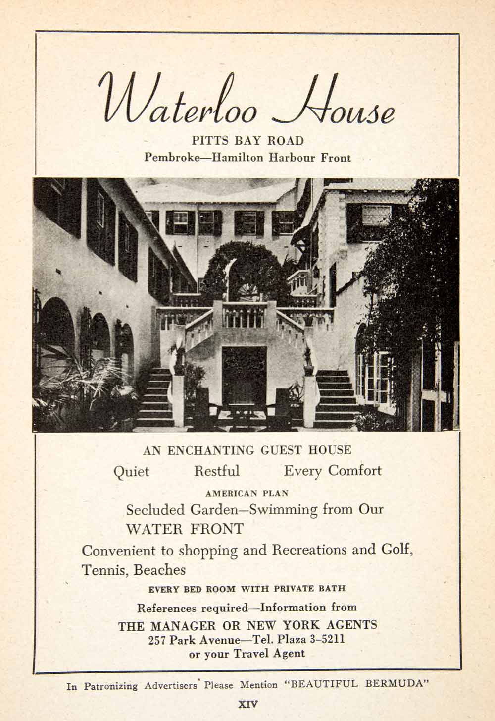 1947 Ad Waterloo Guest House Hotel Pitts Bay Pembroke Hamilton Bermuda XGZA6