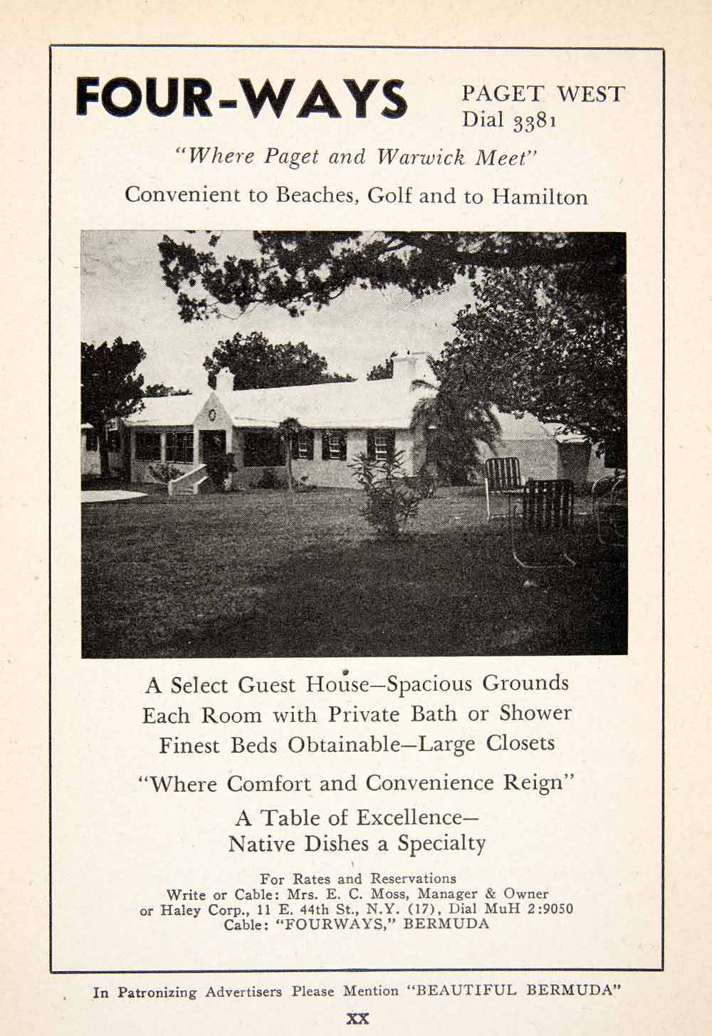 1947 Ad Four Ways Gues House Paget Bermuda Vacation Lodging Amenities E.C XGZA6