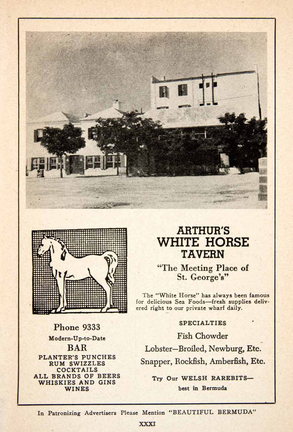 1947 Ad Arthurs White Horse Tavern Restaurant St. Georges Bermuda Seafood XGZA6