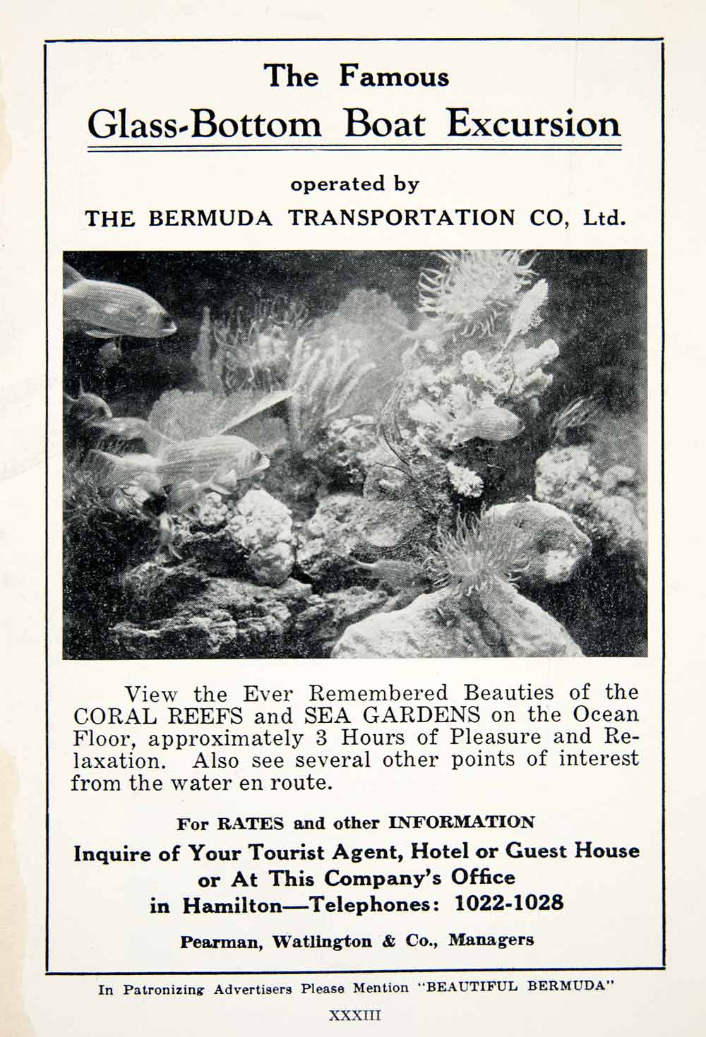 1947 Ad Bermuda Transportation Glass Bottom Boat Excursions Reef XGZA6