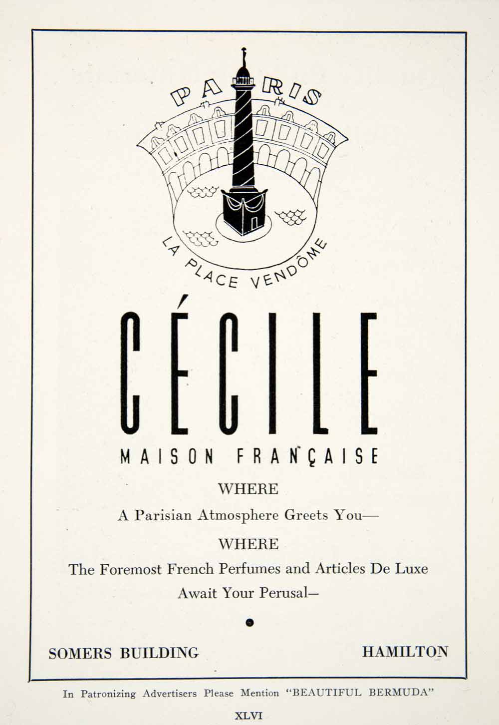 1947 Ad Cecile Maison Francaise Parisian French Perfume Hamilton Bermuda XGZA6