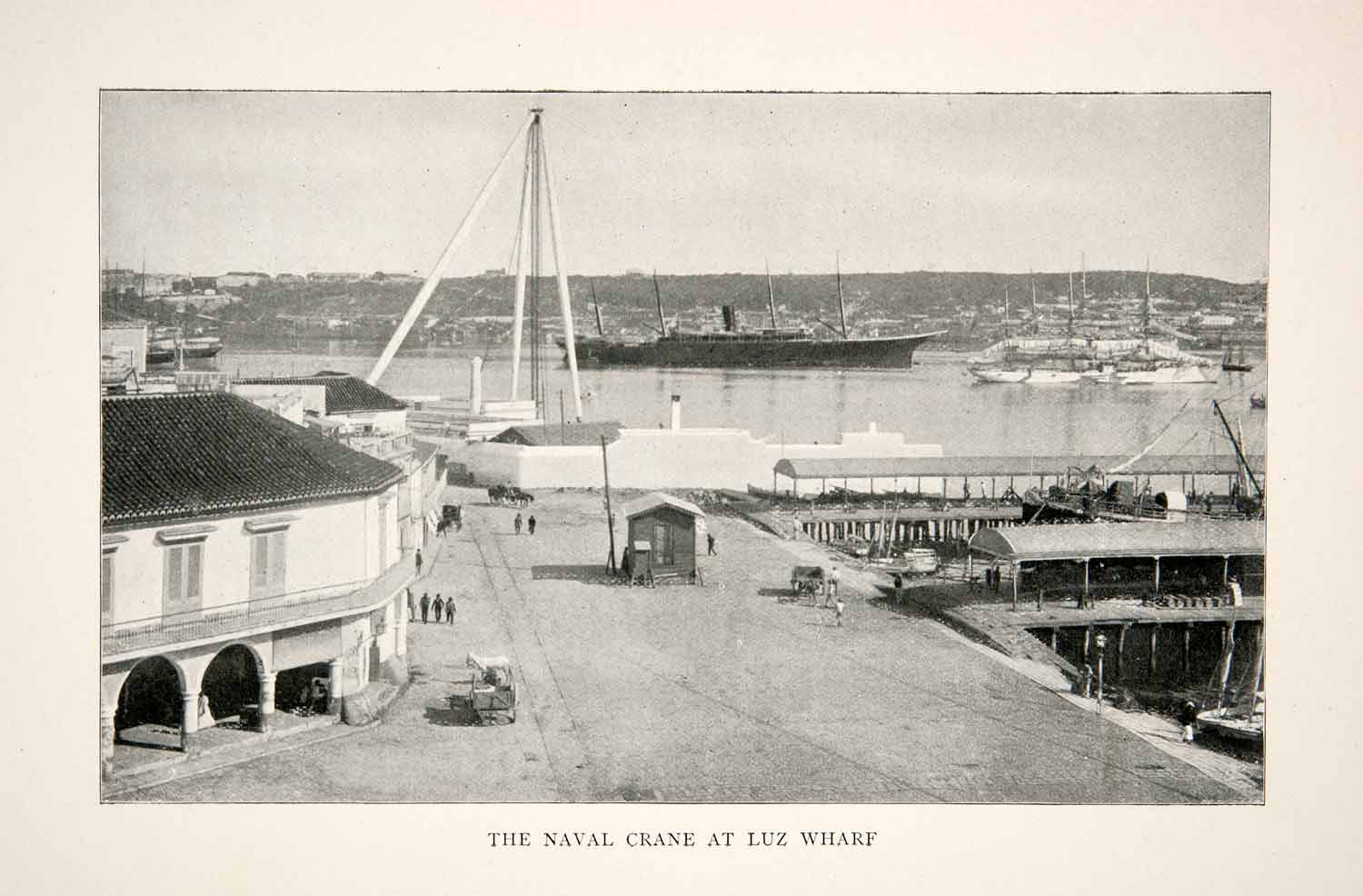 1898 Print Cuba Republic Caribbean Naval Crane Luz Wharf Dock Harbor Port XGZA7