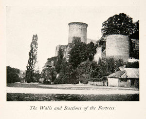 1900 Print Wall Fortress Bastion Chateau Falasie France Cityscape Medieval XGZB2