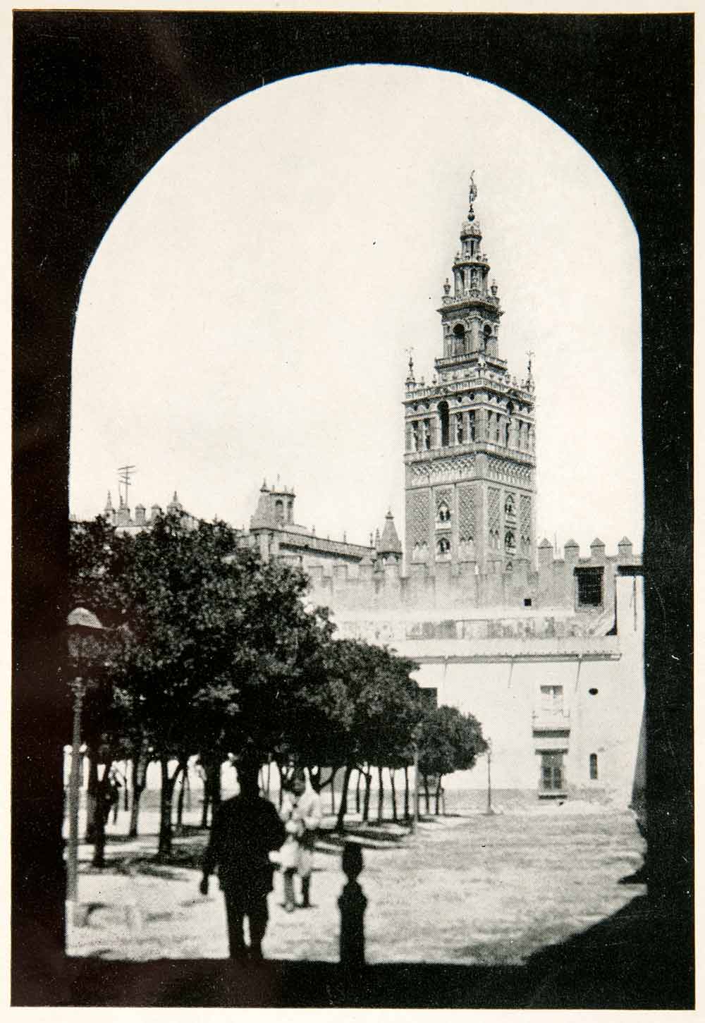 1928 Print Giralda Cathedral Seville Spain Bell Tower Belfry Minaret XGZB3