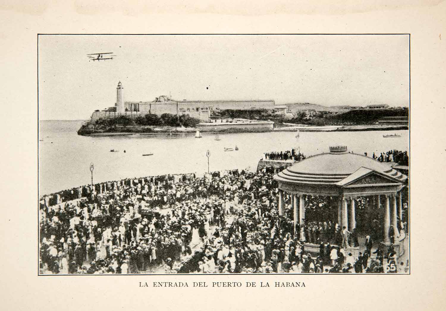 1919 Print Port Harbor Entrance Havana Cuba Cityscape Ocean Crowd Plane XGZB4