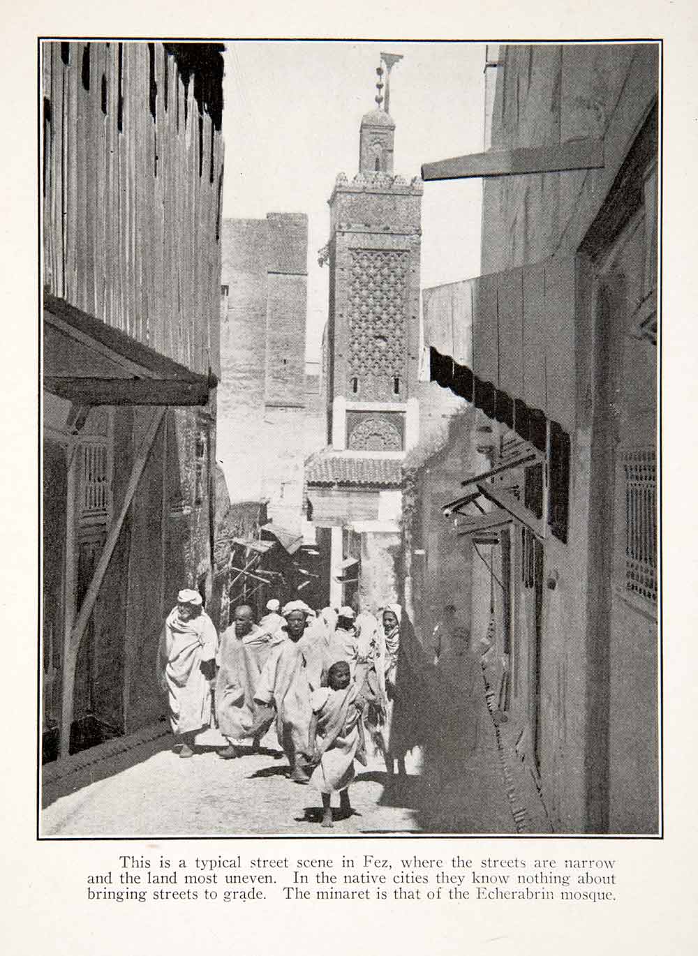 1925 Print Kairaouine Mosque Minaret Fez Morocco Africa Streetscape XGZB6