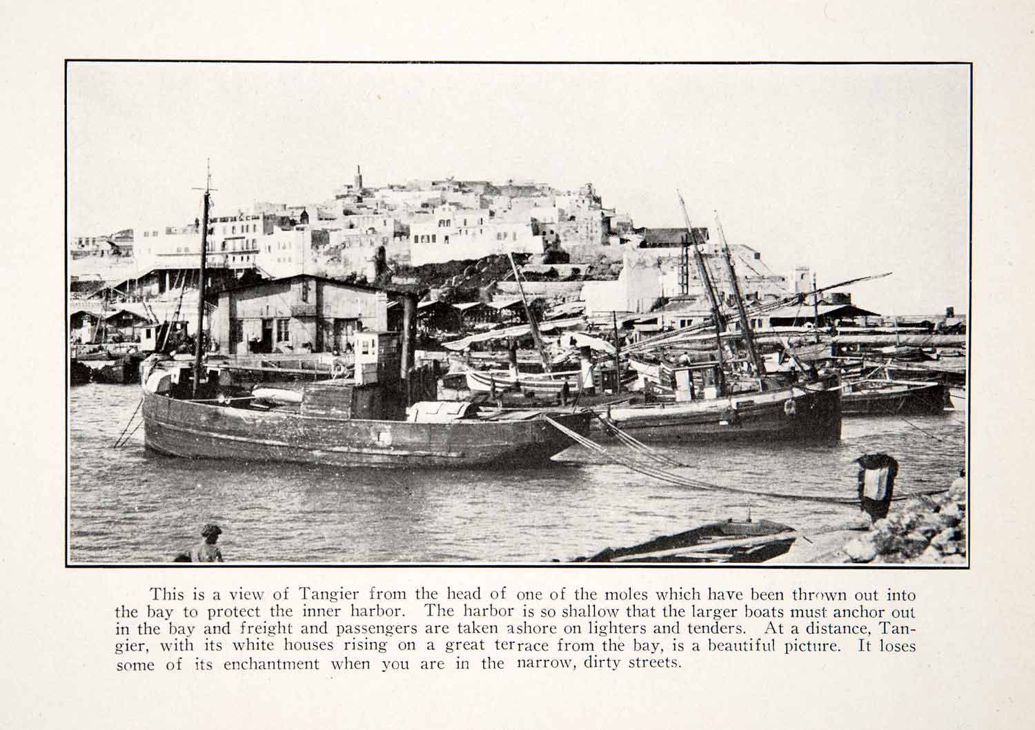 1925 Print Tangier Africa Cityscape Ships Harbor Marine Nautical Historic XGZB6