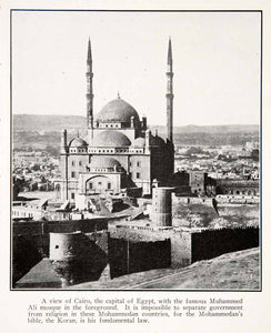 1925 Print Muhammad Ali Pasha Ottoman Mosque Minarets Cairo Egypt Citadel XGZB6
