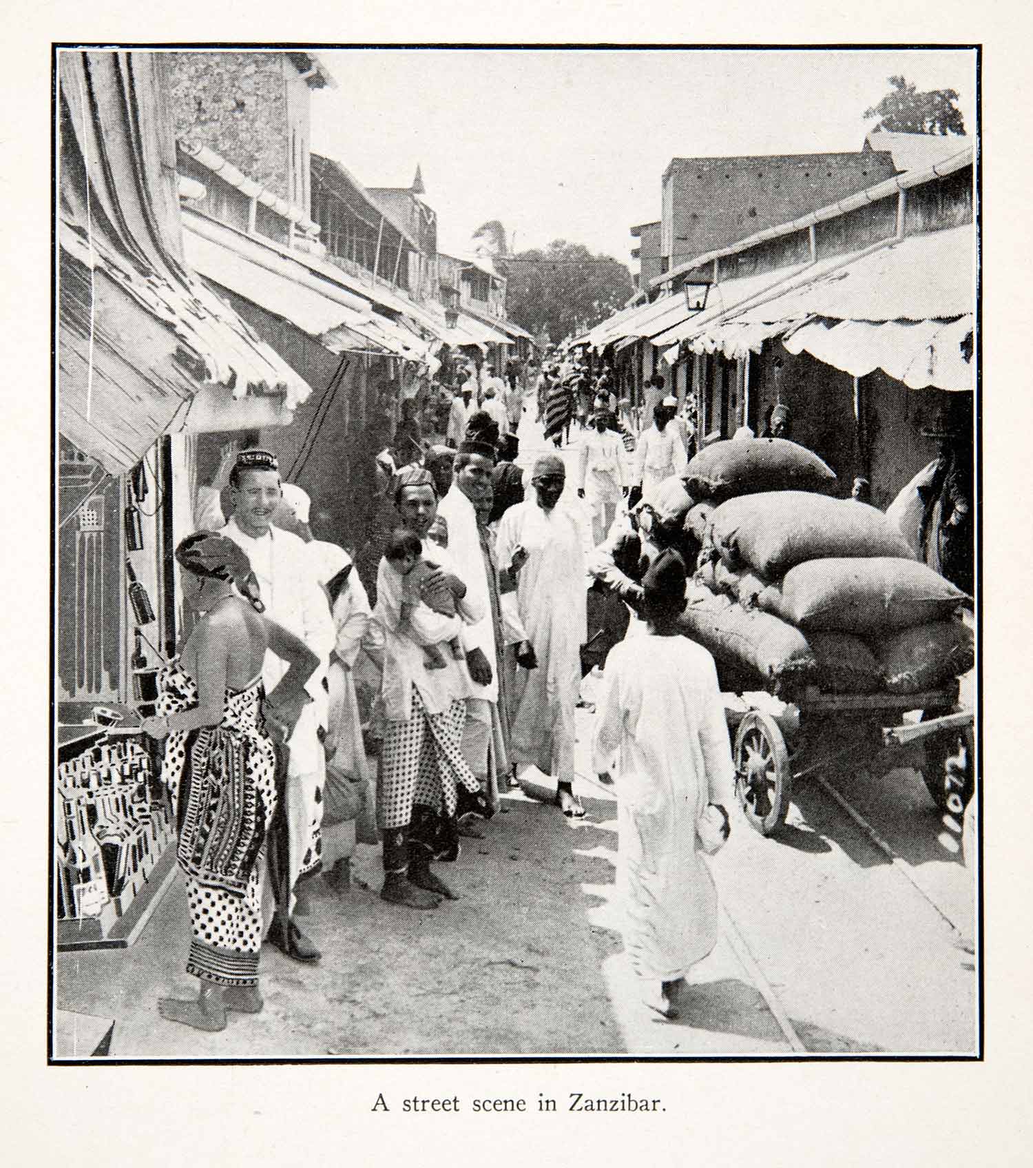 1925 Print Zanzibar Africa Streetscape Market Bazaar Cityscape Historic XGZB6