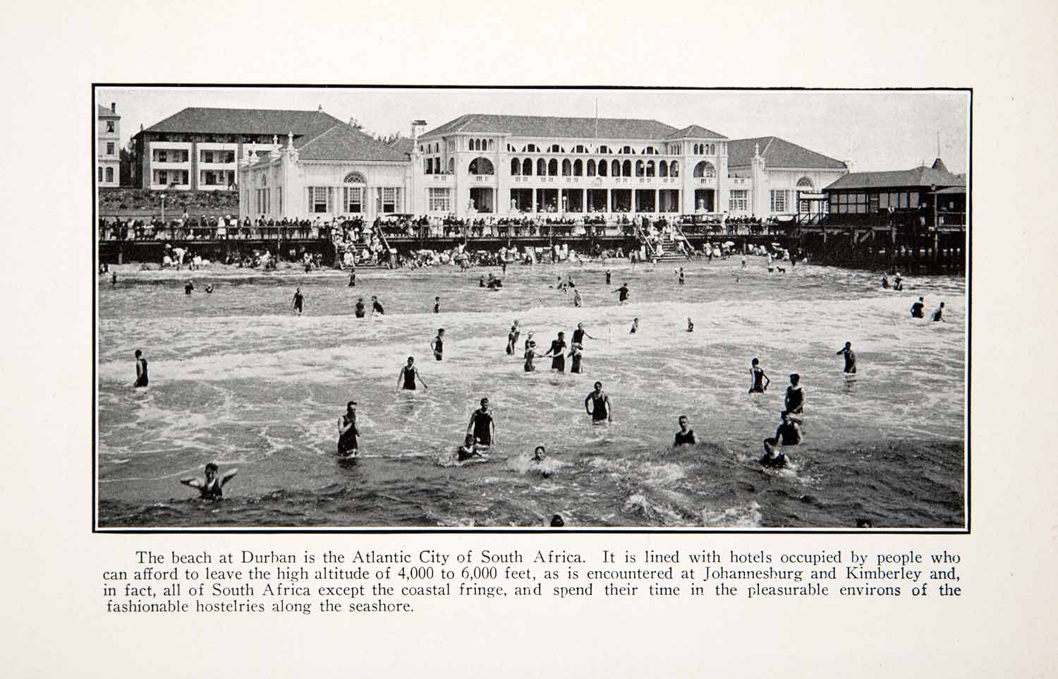 1925 Print Durban South Africa Beach Bathers Hotel Seaside Resort Historic XGZB6