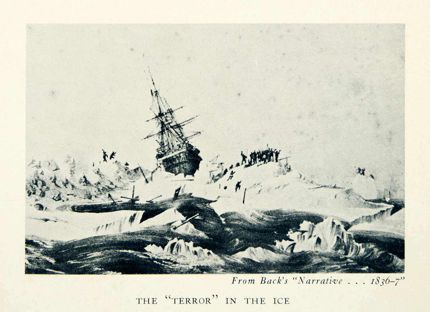 1934 Print Terror Ice-Floe Trapped Arctic Expedition Ship Sailing North XGZC1