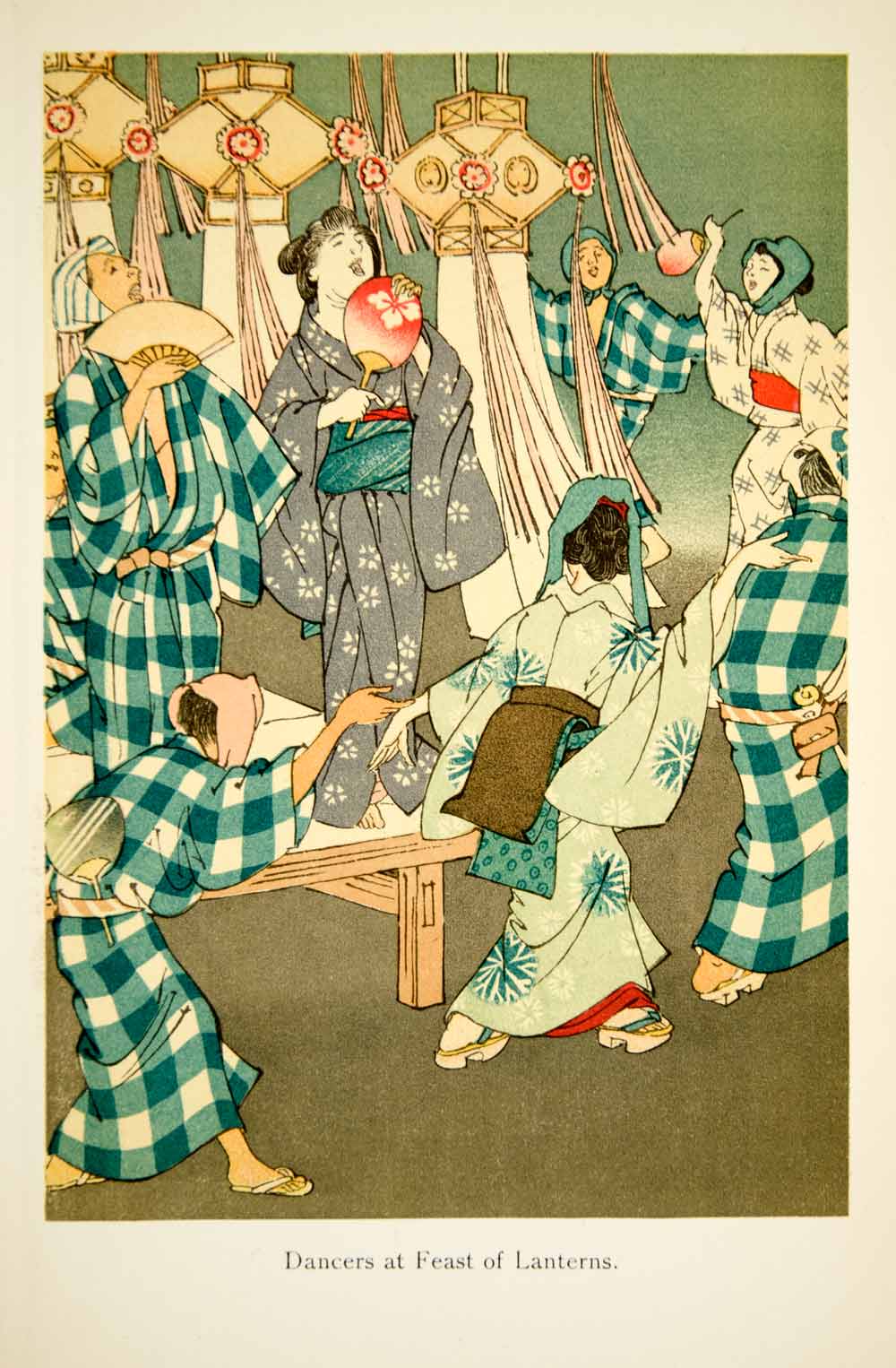 1901 Chromolithograph Dancers Feast Of Lanterns Obon Festival Japanese Buddhist