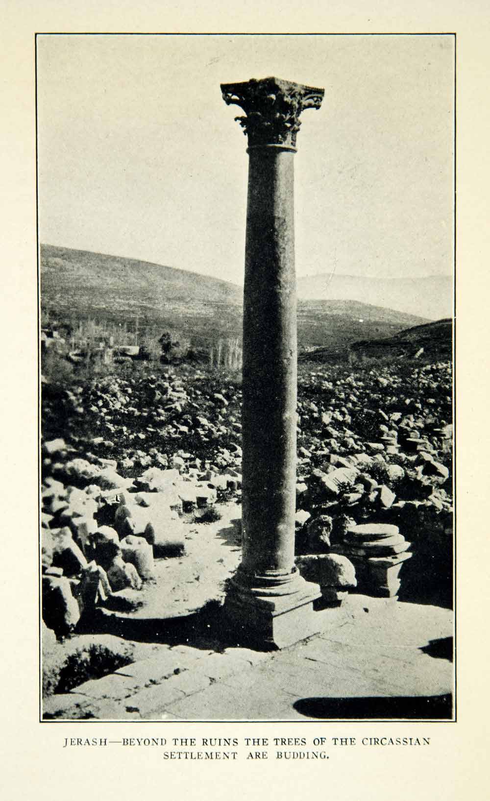 1927 Print Jerash Jordan Ruins Tower Trees Budding Circassian Settlement XGZC5
