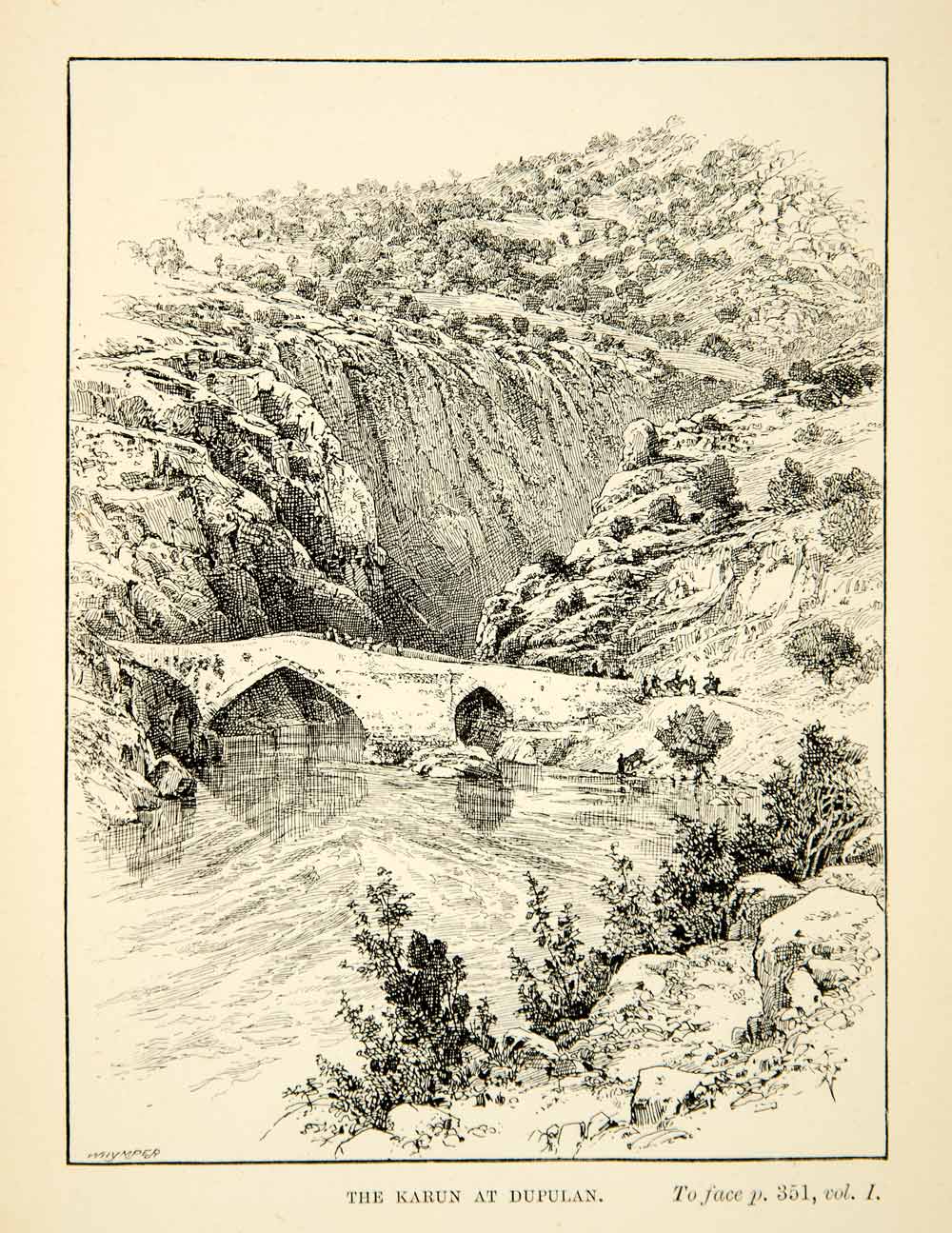 1891 Print Kuran Dupulan Mountain Bridge Landscape River Trees Pointed XGZC6