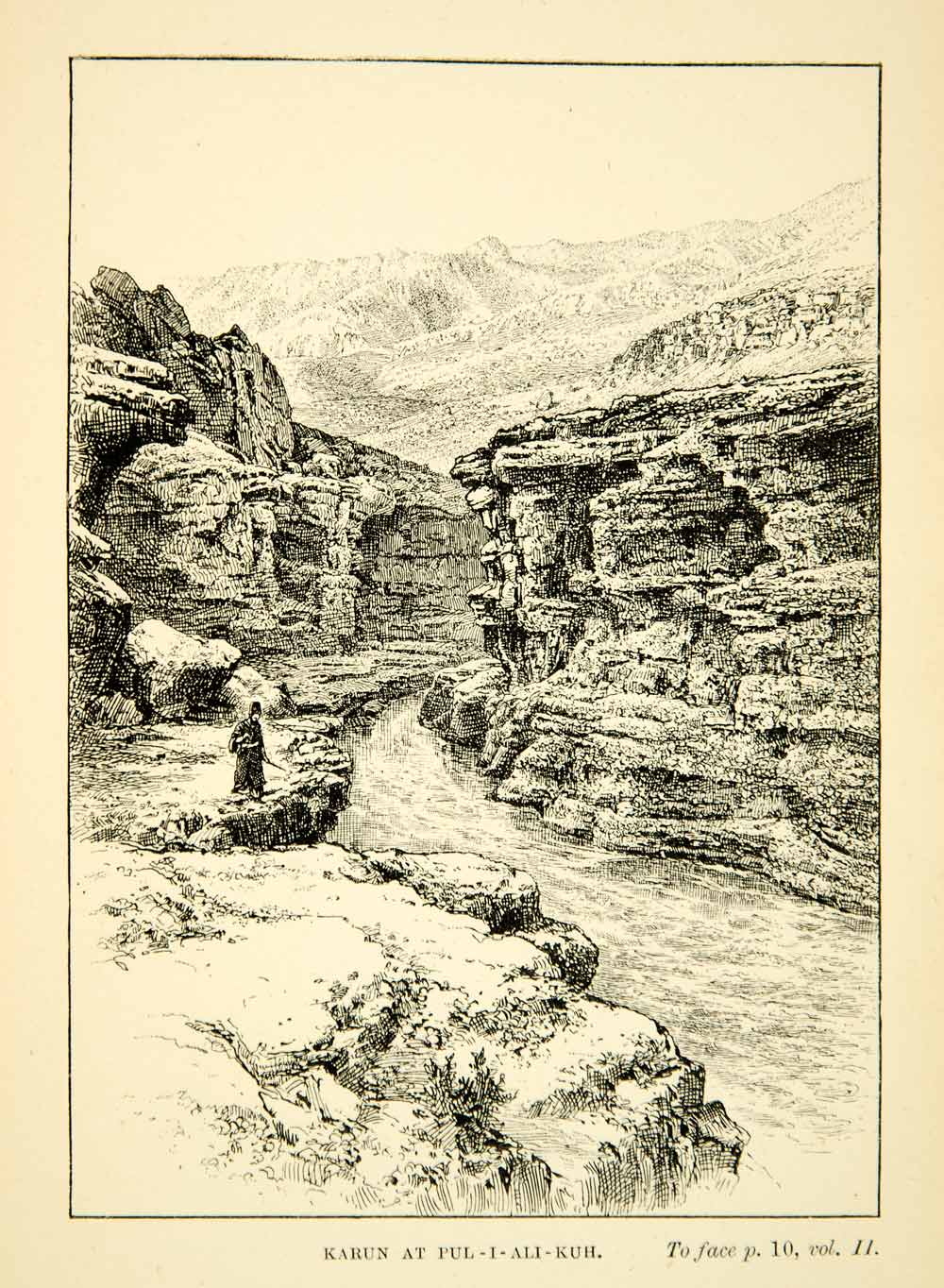 1891 Print Karun Pul-i-Ali-Kuh Persia Gorge River Canyon Mountain XGZC6