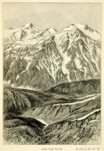 1891 Wood Engraving Zard Kuh Range Mountain Persian Snow Peak Landscape XGZC6