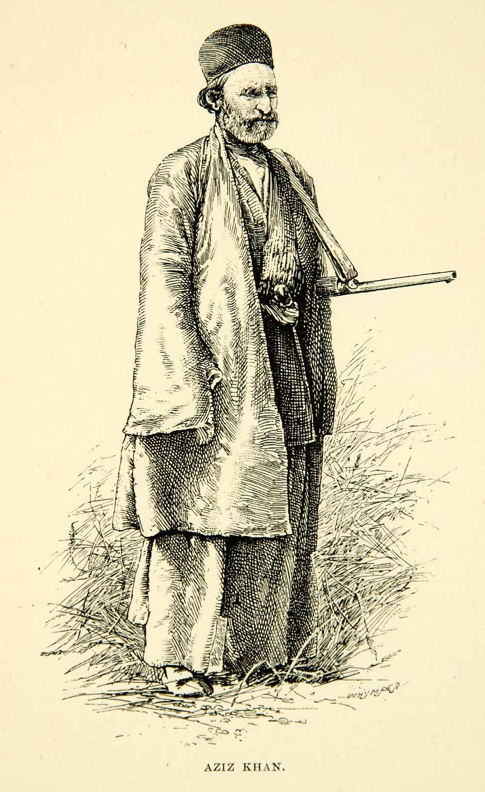 1891 Wood Engraving Aziz Khan Traditional Costume Persian Kurd Middle XGZC6