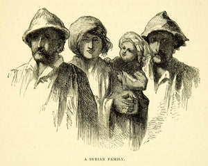 1891 Print Syrian Family Middle Eastern Child Hat Traditional Peasants XGZC6
