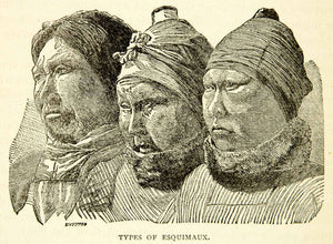 1884 Wood Engraving Eskimo Native Tribal Ethnic Indigenous Arctic People XGZC7