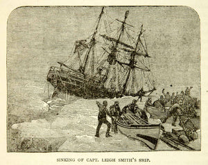 1884 Wood Engraving Leigh Smith Arctic Expedition Ship Sink Rigging Polar XGZC7