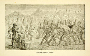 1884 Wood Engraving Lotuko Lokuta Sudan Funeral Dance Custom Tradition XGZC7