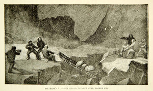 1884 Wood Engraving Elisha Kane Arctic Expedition Sled Ice Grinnell XGZC7