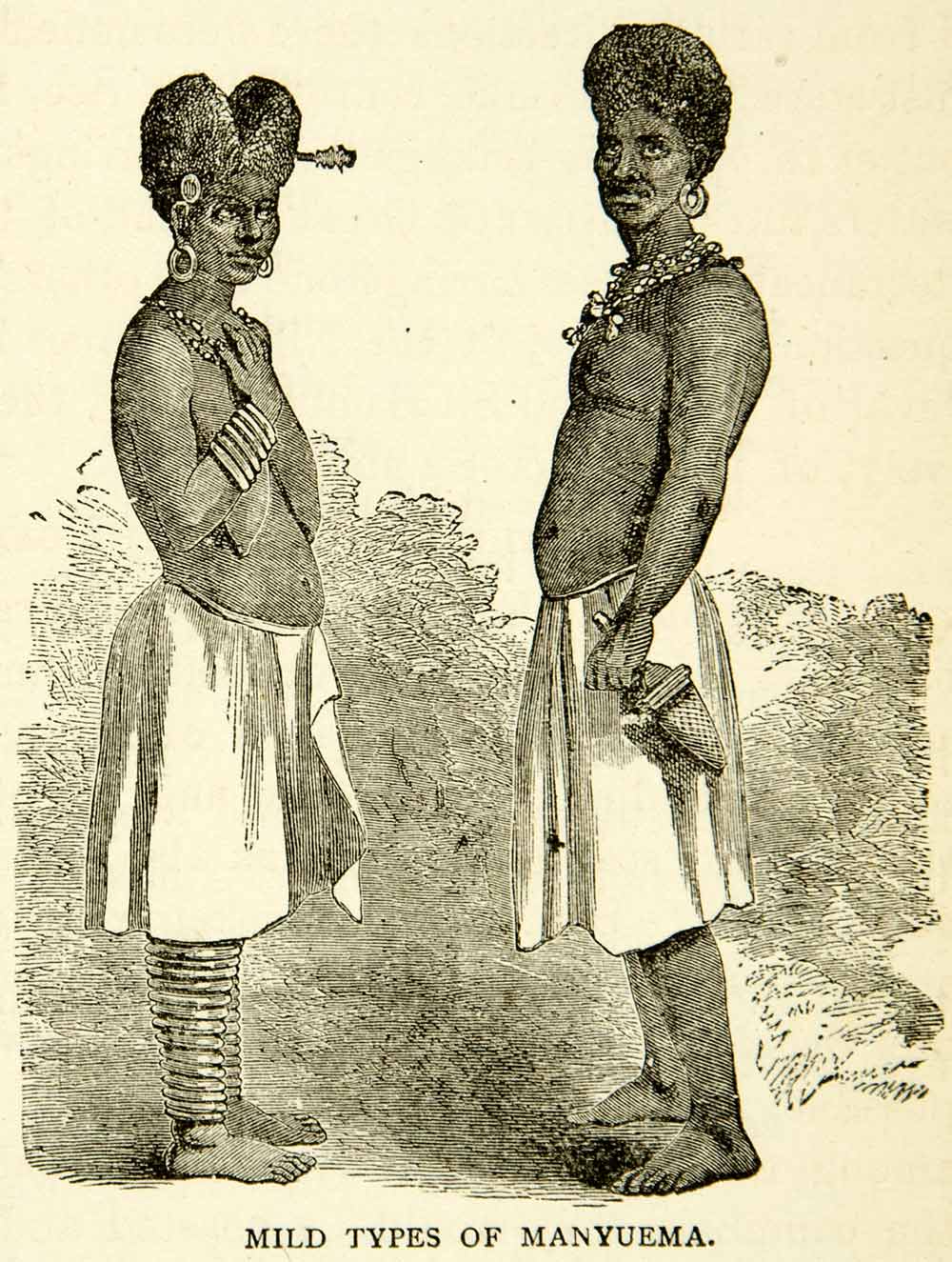 1884 Wood Engraving Nude Manyuema Ethnic Native Indigenous Africa Man XGZC7