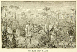 1884 Wood Engraving Livingstone Litter Exploration Deathbed Marsh Swamp XGZC7