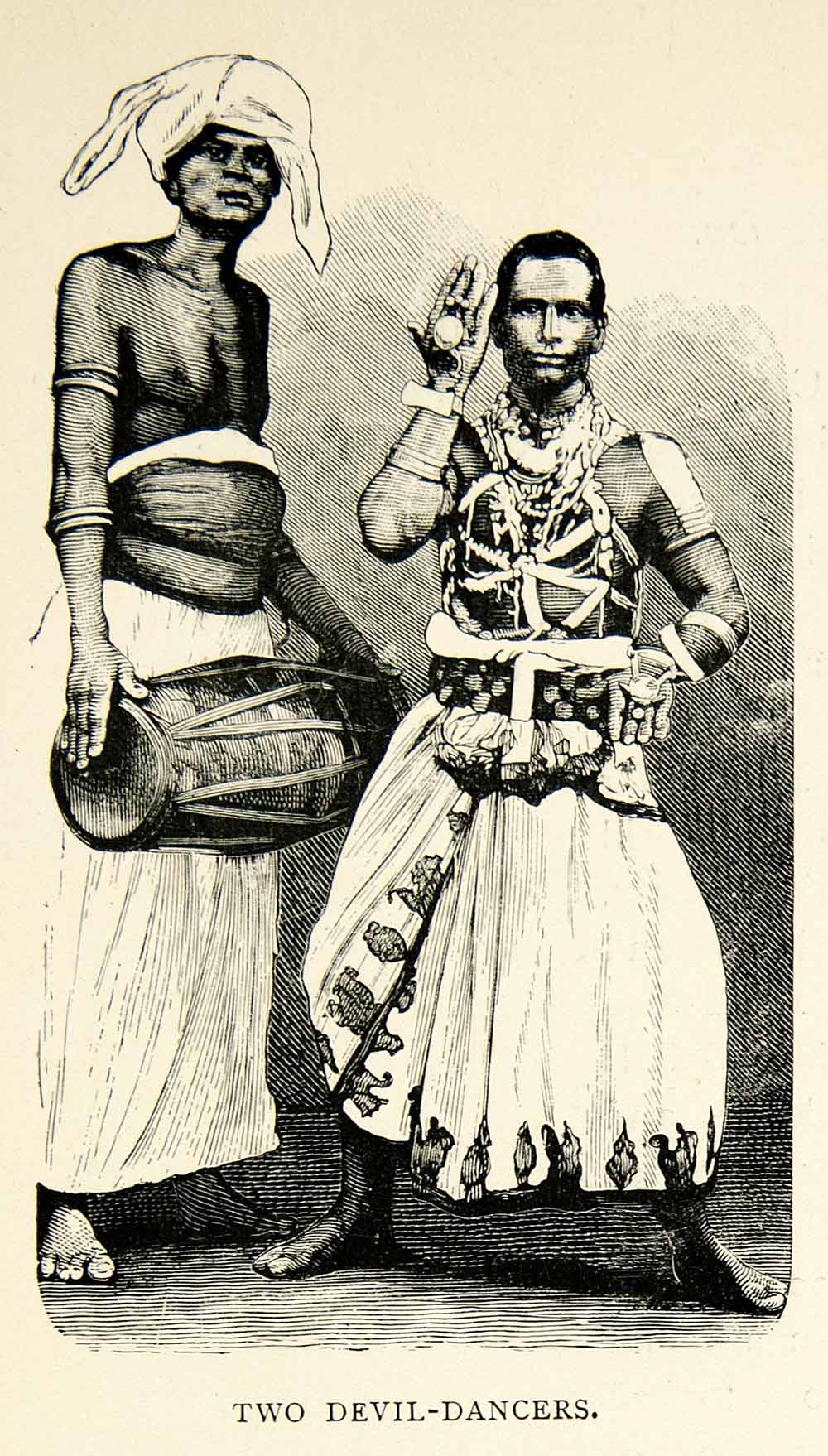 1890 Wood Engraving Devil Dance Exorcist Portrait Sri Lanka Ceylon Fashion XGZC8