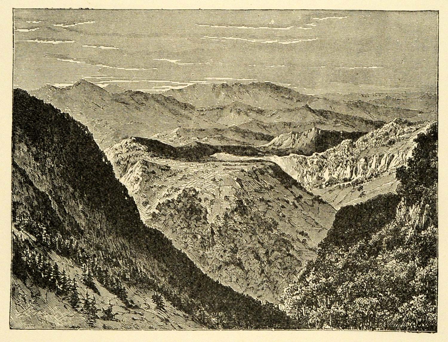 1890 Wood Engraving Mountain Mahaban Aornos Pakistan Landscape Scenery Art XHA1