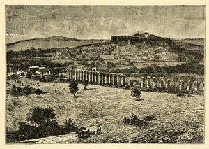 1890 Wood Engraving Ephesos Ephesus Colonnade Temple Artemis Landscape XHA1