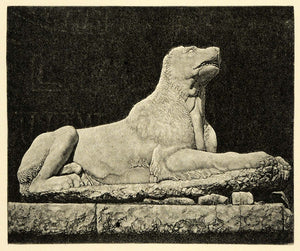 1890 Wood Engraving Sculpture Dog Funeral Monument Tomb Athens Kerameikos XHA1
